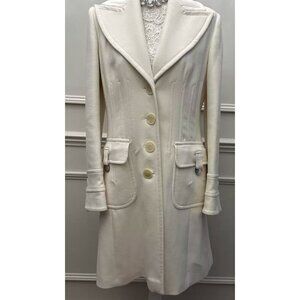 KAREN MILLEN Womens Mid Length Winter Fitted Wool Overcoat White Cream Size 4